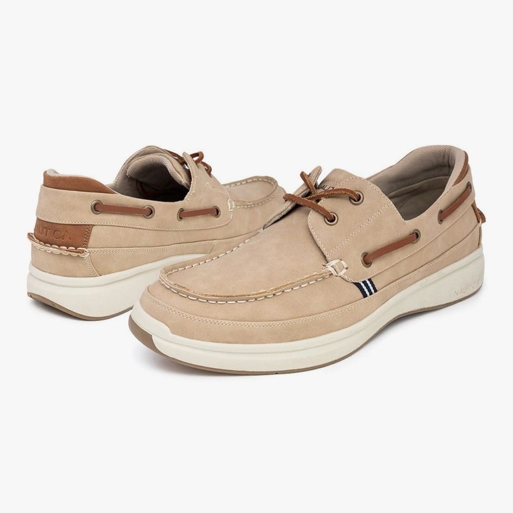 Nautica Men’s Beige/Tan Leather Boat Shoes